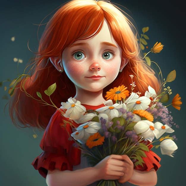 Cute cartoon girl with flower