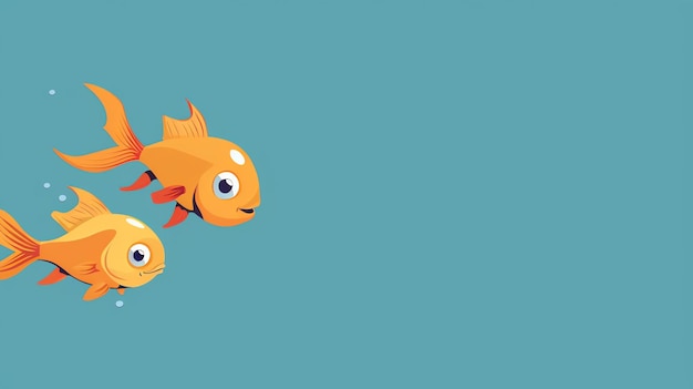 Photo cute cartoon goldfish swimming in a blue background