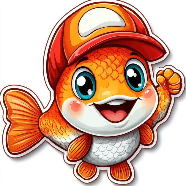 Cute Cartoon Goldfish Wearing a Red Cap