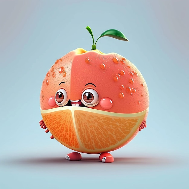 Cute Cartoon Grapefruit Character Using Generative AI