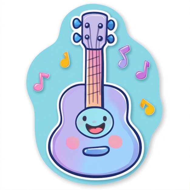 Photo cute cartoon guitar with music notes