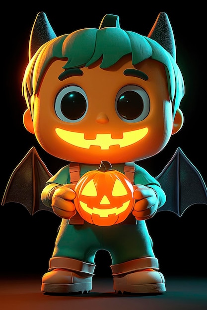 Cute Cartoon Halloween Devil Holding Jackolantern