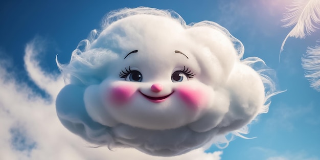 Photo cute cartoon happy cloud in the sky creative character