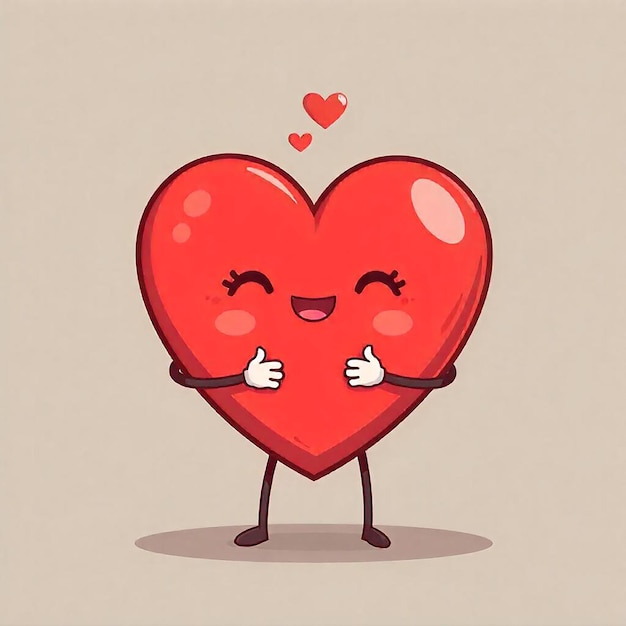 Photo cute cartoon heart character hug icon kawaii heart with hugging arms love yourself self care vector illustration