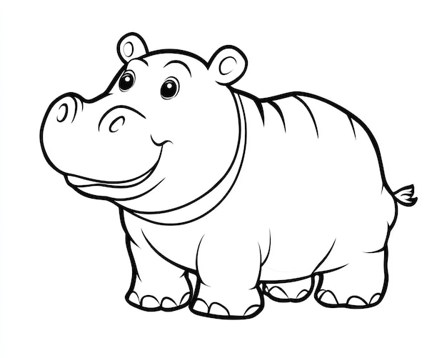 Photo cute cartoon hippopotamus line art illustration