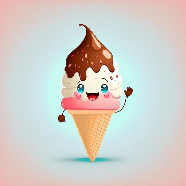 Cute Cartoon Ice Cream Cone Character