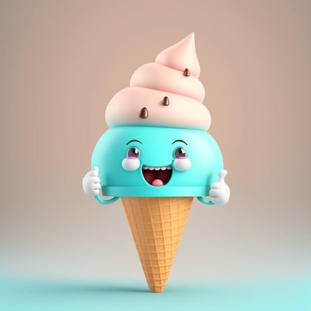 Cute Cartoon Ice Cream Cone Character