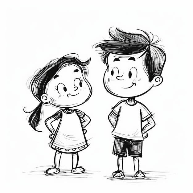 Photo cute cartoon illustration of a boy and girl standing together