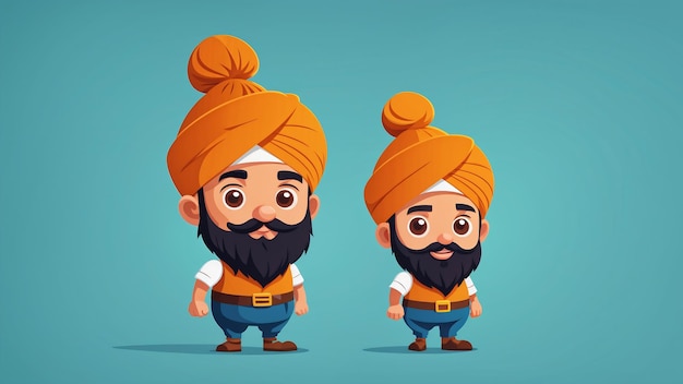 Photo cute cartoon indian man with beard and turban vector illustration graphic design