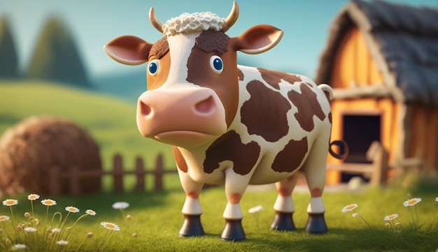 Cute Cartoon Jersey Cow on a Farm Generative AI