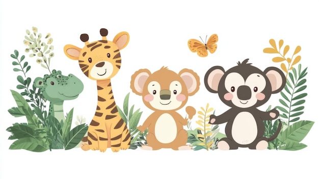 Photo cute cartoon jungle animals