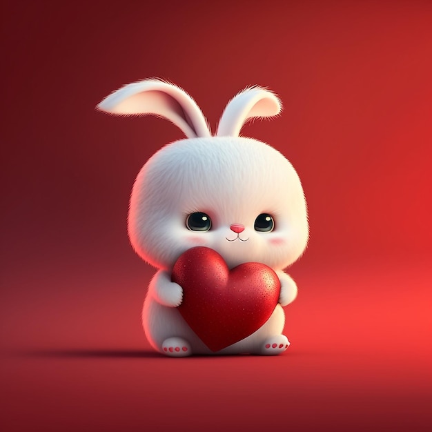 Cute cartoon kawaii bunny with heart Valentine day illustration