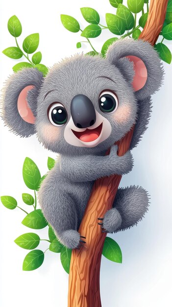 Photo cute cartoon koala bear climber on tree branch