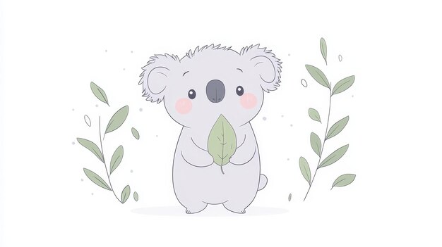 Photo cute cartoon koala holding a leaf