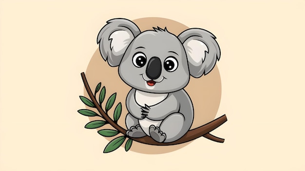 Photo cute cartoon koala sitting on a branch