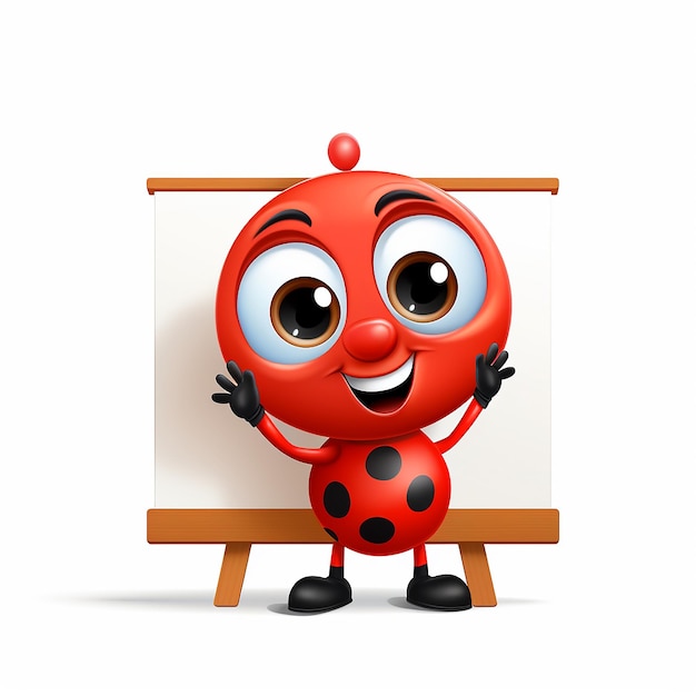 Cute Cartoon Ladybug Holding Big Banner on White