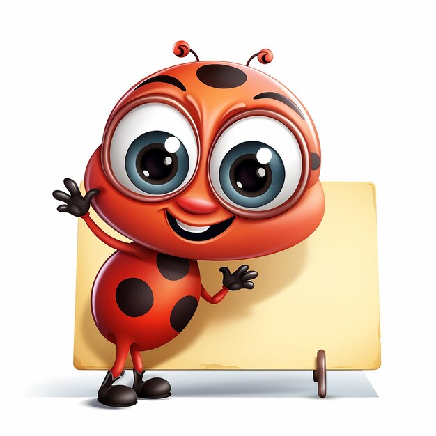 Cute Cartoon Ladybug Holding Big Banner on White