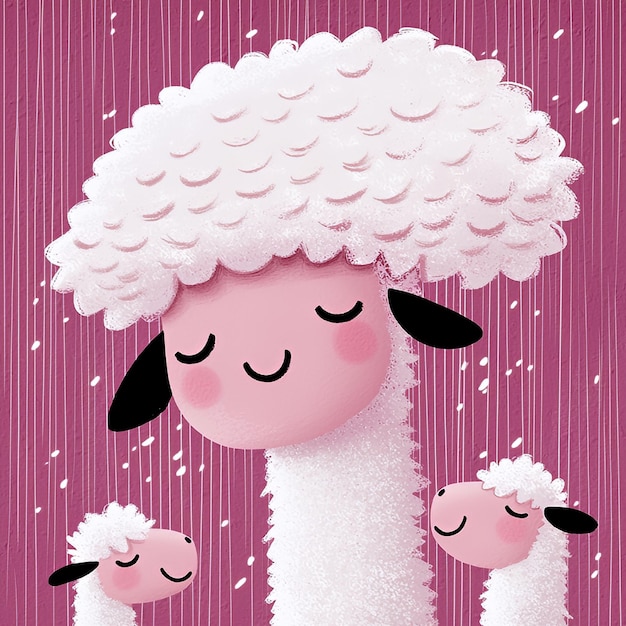 Photo cute cartoon lambs in pink rain