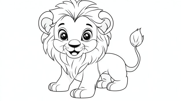 Photo a cute cartoon lion cub with big eyes ready to be colored in