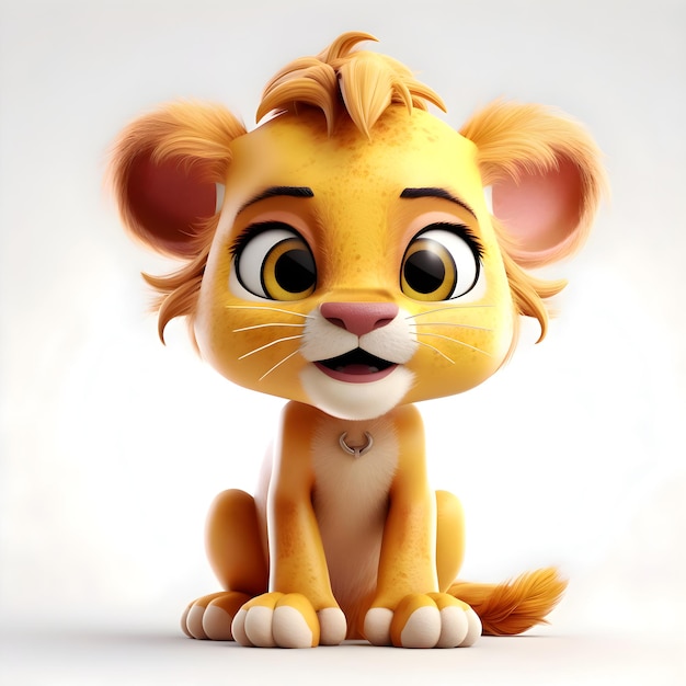 Cute cartoon lion sitting on the floor 3D Illustration