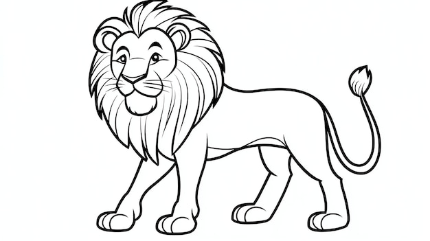 Photo a cute cartoon lion with a big mane standing on all fours the lion is looking to