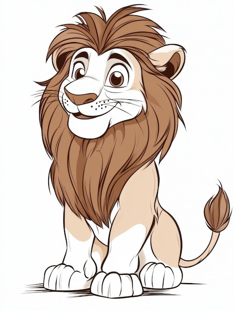 Cute cartoon lion with a black mane smiling joyfully perfect for kids illustrations and animal