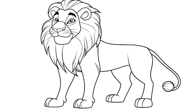 Photo a cute cartoon lion with a thick mane stands proudly ready for your creative touch