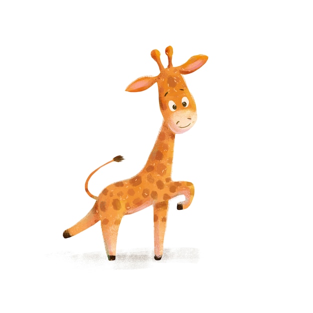 Cute cartoon little giraffe African animal wildlife illustration.