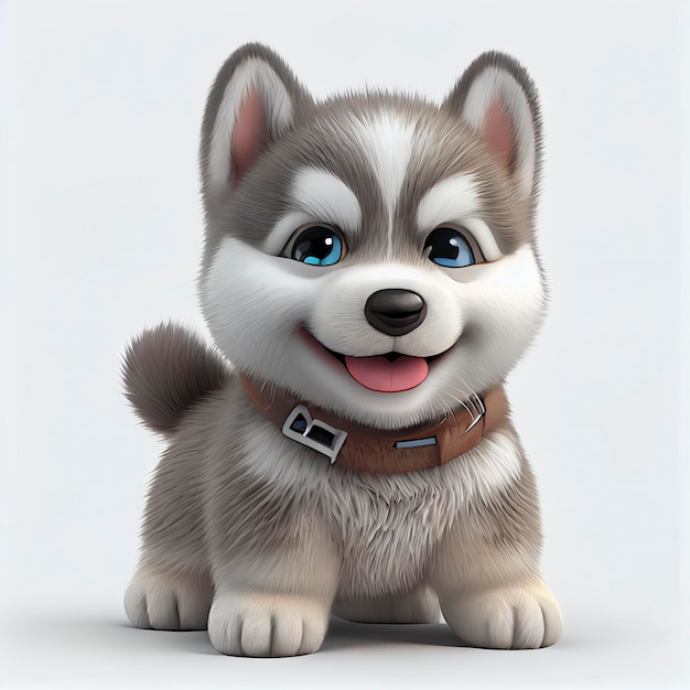 Cute cartoon little husky puppy 3d cartoon character Generative AIx9