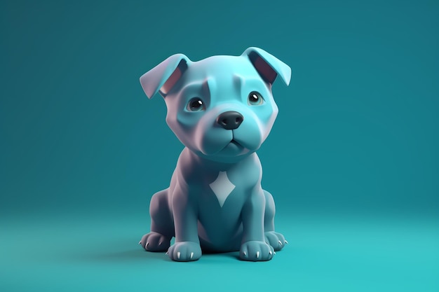 Cute cartoon little pit bull puppy 3d cartoon character generative ai