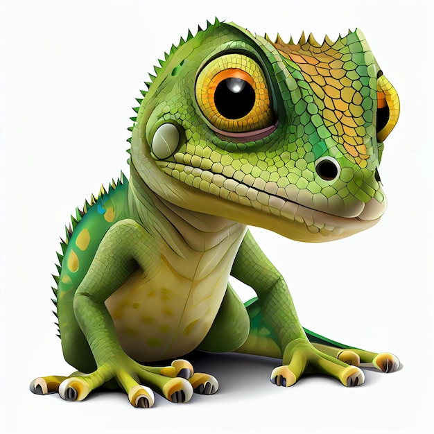 Cute cartoon lizard character 3D animation on white background