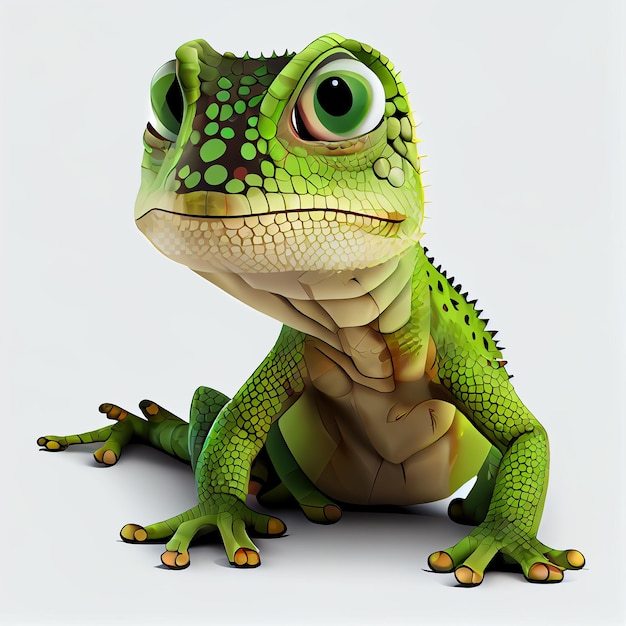 Cute cartoon lizard character 3D animation on white background