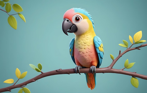 Cute cartoon macaw perched on a branch