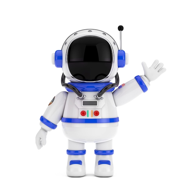 Cute Cartoon Mascot Astronaut Character Person Waving Hand on a white background 3d Rendering