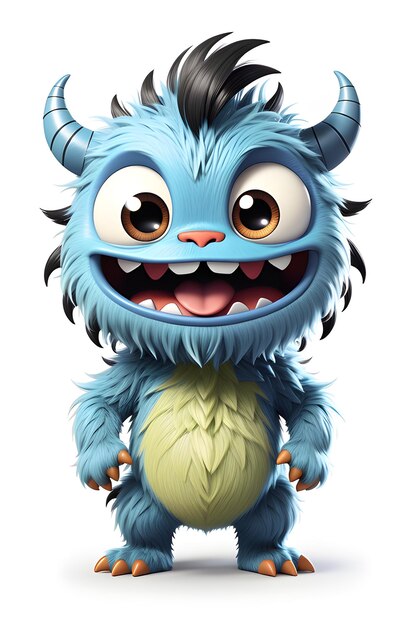 Cute Cartoon Monster Isolated On White Background 3D Rendering