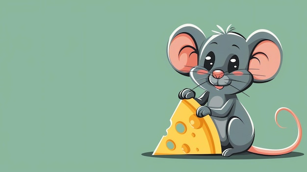 A cute cartoon mouse holding a big slice of cheese