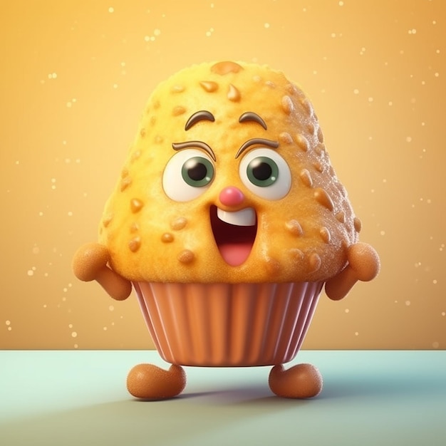 Cute Cartoon Muffin Character 3D