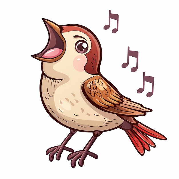 Photo cute cartoon nightingale singing sweetly vector