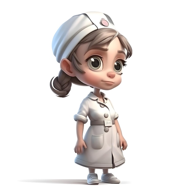 Cute cartoon nurse with apron and cap 3D rendering