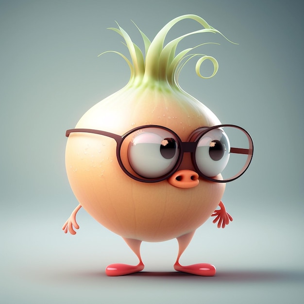 Cute Cartoon Onion Character With Glasses Using Generative AI