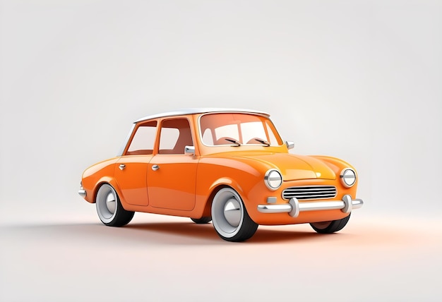 Cute cartoon orange car on white background 3D rendering