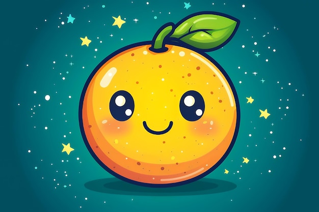 Photo cute cartoon orange with big eyes and smiling face