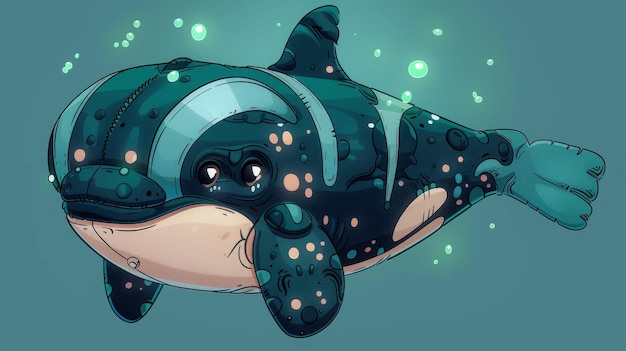 Cute Cartoon Orca with a Teal Background