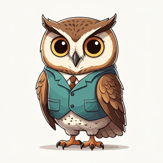 Photo cute cartoon owl character illustration on a white background