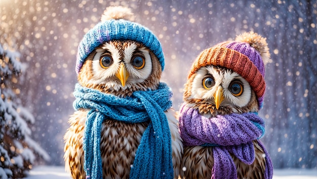 Cute cartoon owl snow