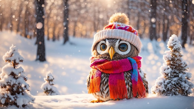 Cute cartoon owl snow