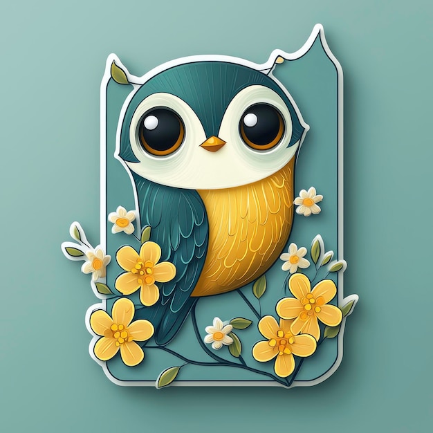 Cute Cartoon Owl with Flowers