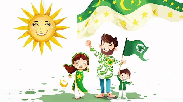 A cute cartoon Pakistan family