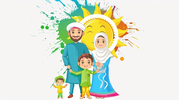 A cute cartoon Pakistan family