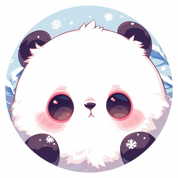 Photo cute cartoon panda bear with big eyes and rosy cheeks adorable animal illustration with snow